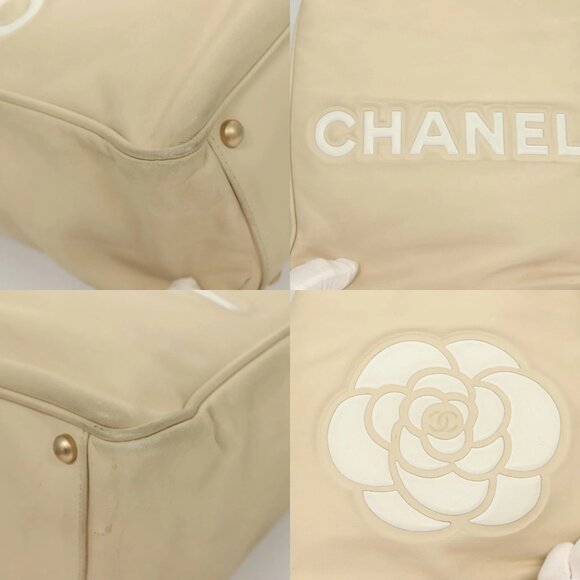 CHANEL Camelia Tote Bag Leather Beige CC Auth 128453 - Picture 12 of 14